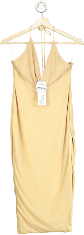 Oh Polly Beige Cowl Neck Midi Dress UK 6