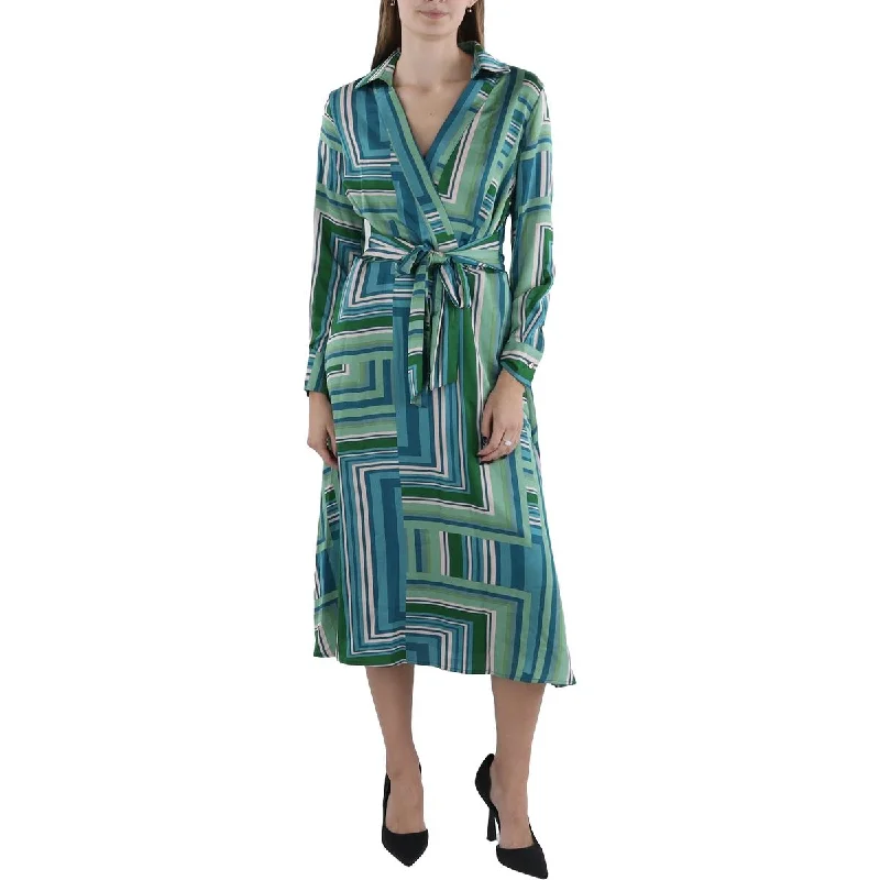 Womens Geometric Work Day Wear Shirtdress