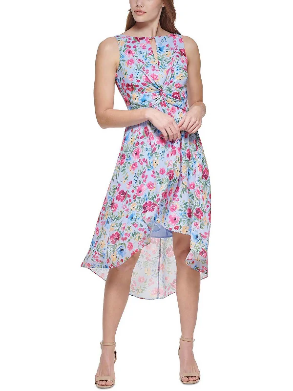 Womens Gathered Hi Low Fit & Flare Dress