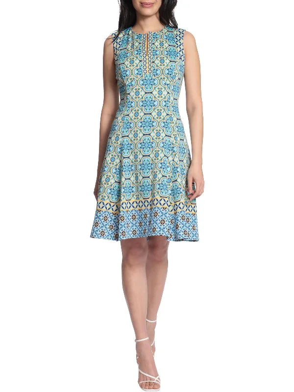 Womens Printed Sleeveless Fit & Flare Dress