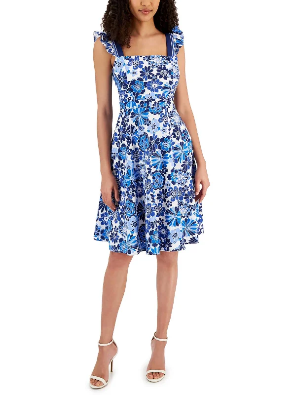 Womens Floral Print Knee-Length Fit & Flare Dress