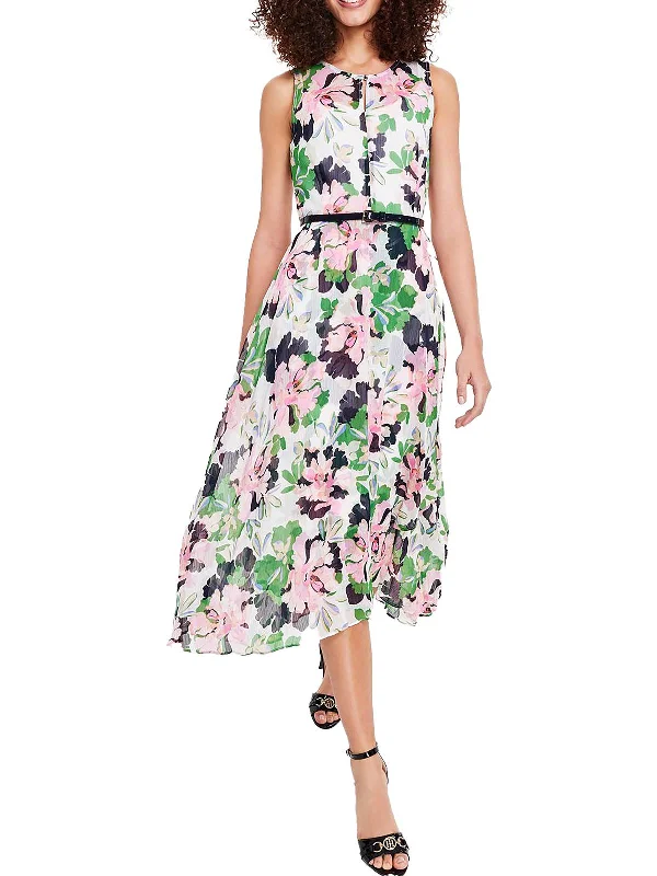 Womens Floral Fit & Flare Midi Dress