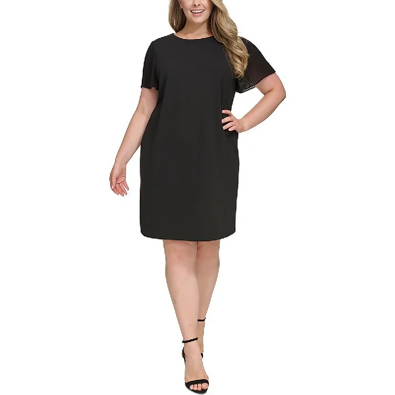 Plus Womens Fit & Flare Pleated Sheath Dress