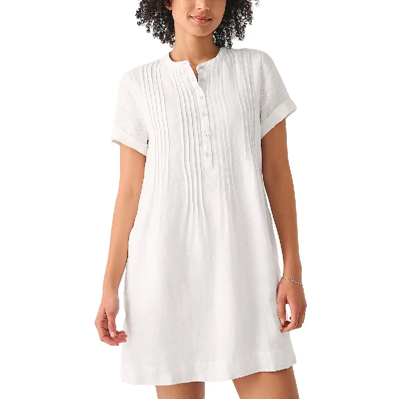 Womens Button Boat Neck Shirtdress