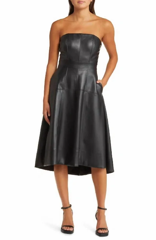 Dawn Faux Leather Strapless Fit & Flare Dress In Black