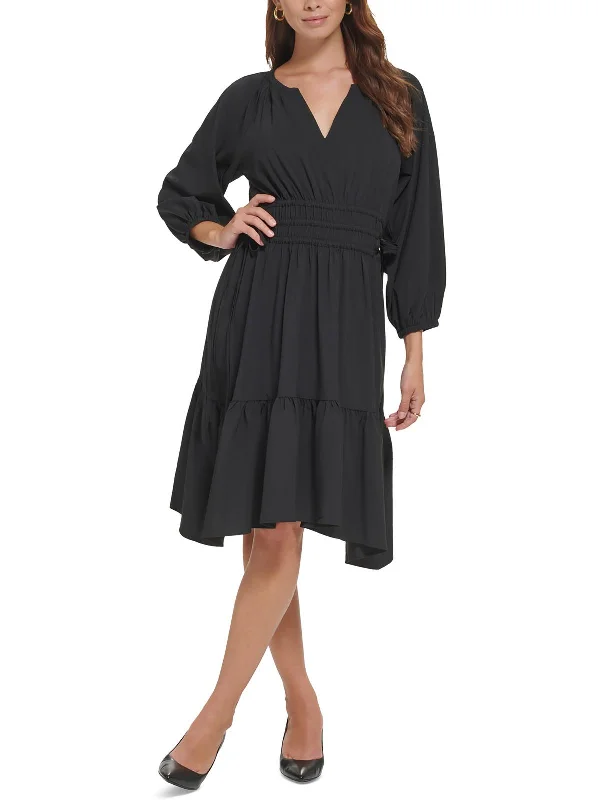 Womens Tiered Knee Length Fit & Flare Dress