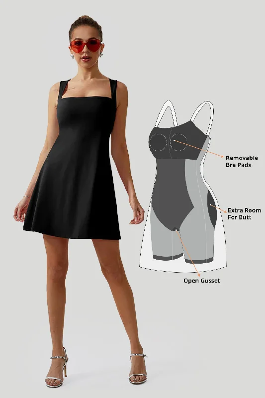 Square Neck Mini Dress With Built-in Shapewear