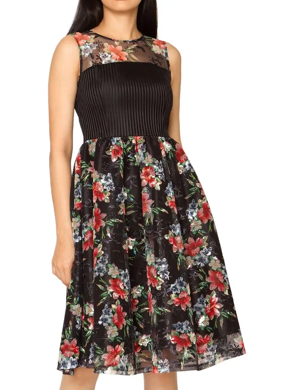 Womens Floral Lace Fit & Flare Dress