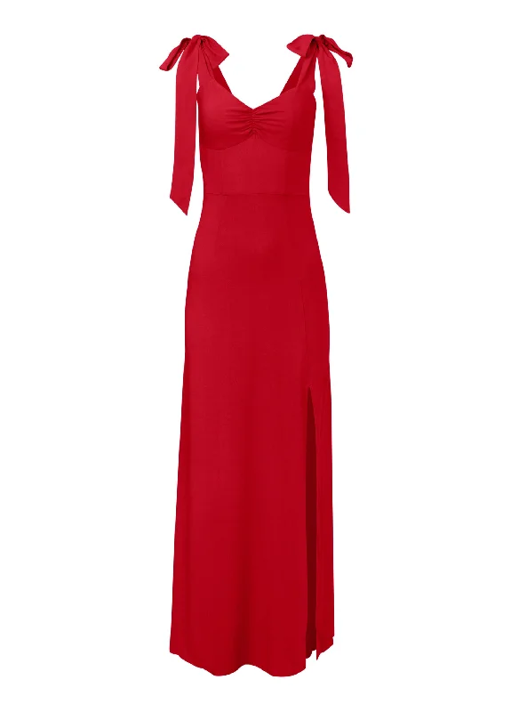 Tie Shoulder Maxi Dress - Red