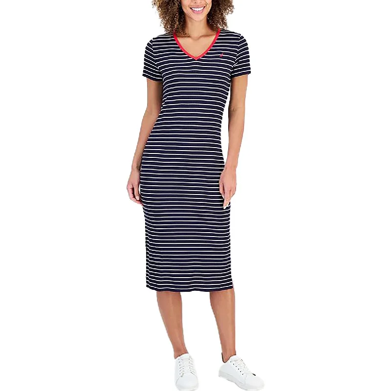 Womens Striped V-Neck Shirtdress