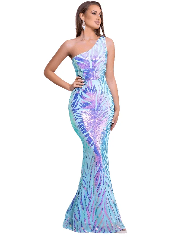 Women's Stretchy One Shoulder Sleeveless Sequined Maxi Dress