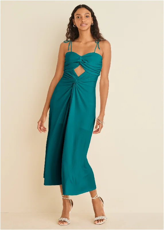 Ruched Cutout Maxi Dress - Teal