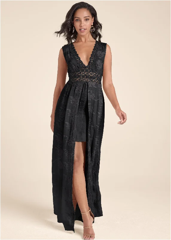 Embroidered Maxi Dress - Black