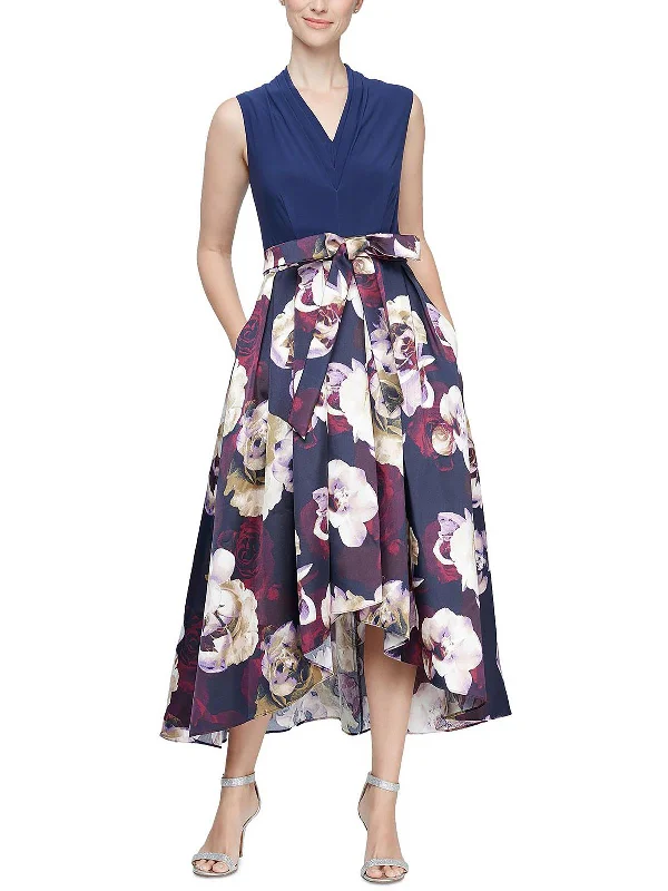 Womens Mixed Media Floral Fit & Flare Dress