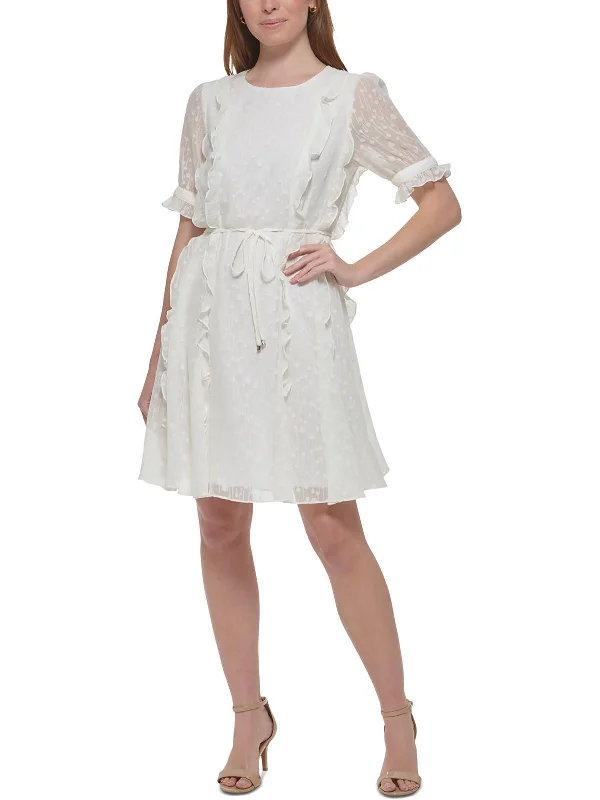 Womens Chiffon Ruffled Fit & Flare Dress