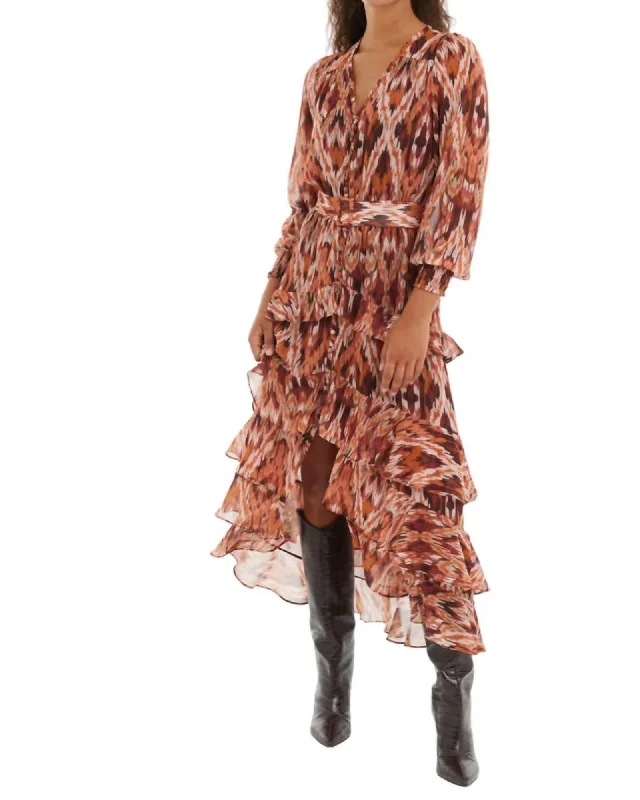 Gemini Dress In Terracotta Ikat Print | Terracotta Ikat Print