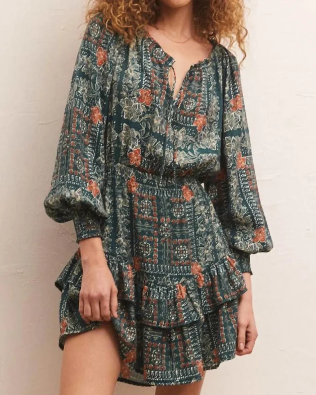 Jo Printed Mini Dress In Calypso Green | Calypso Green