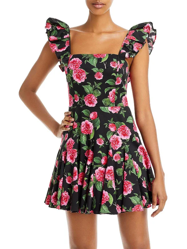 Womens Floral Print Midi Fit & Flare Dress