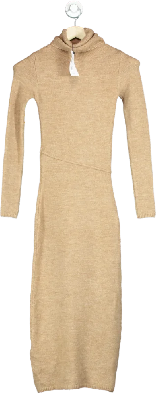 Mango XXS Beige Knitted Midi Dress UK