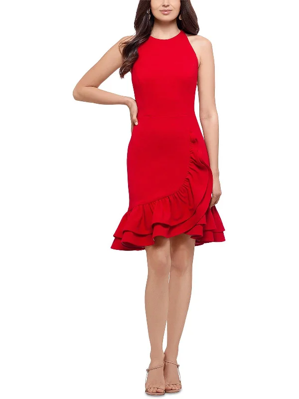 Womens Crepe Ruffled Fit & Flare Dress