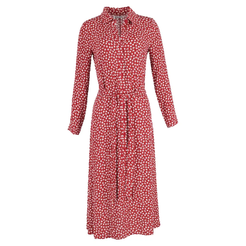 Reformation Floral Print Tie Waist Shirt Dress in Red Viscose