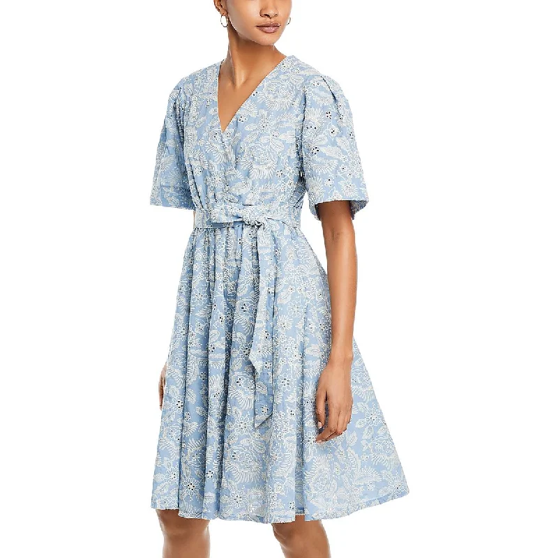 Womens Eyelet Printed Fit & Flare Dress