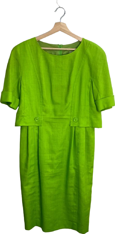 Guy Laroche Paris Vintage Green Linen blend Midi Dress UK 16