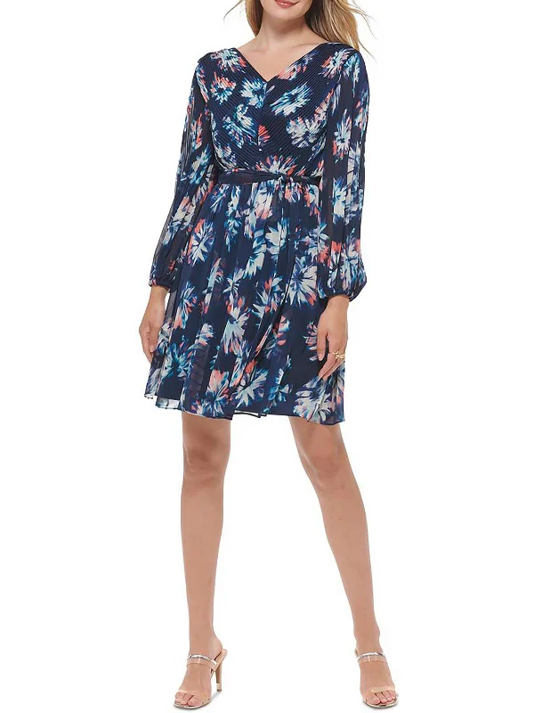 Womens Chiffon Floral Fit & Flare Dress