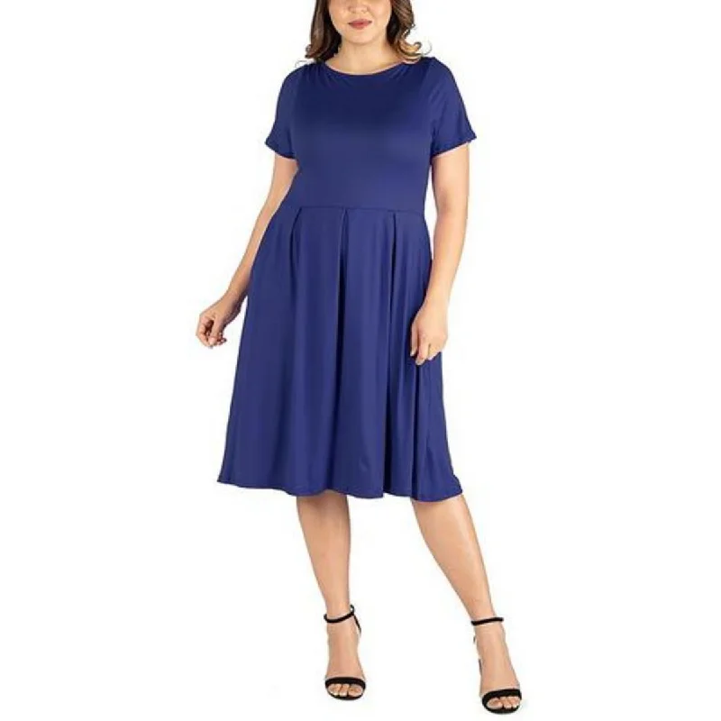 Plus Womens Fit & Flare Side Front Pockets Fit & Flare Dress