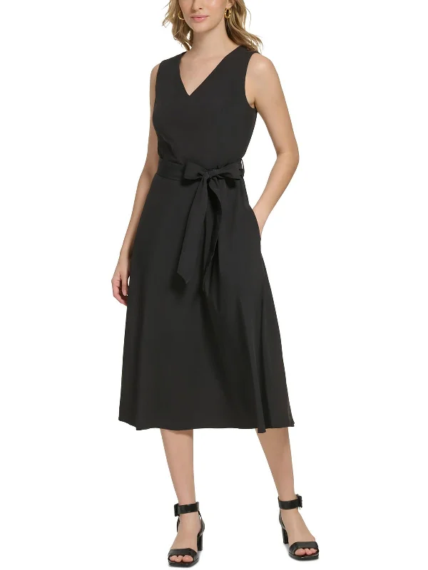 Womens V-Neck Long Fit & Flare Dress