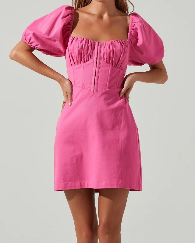 Kelilah Puff Sleeve Bustier Mini Dress in Hot Pink | Hot Pink