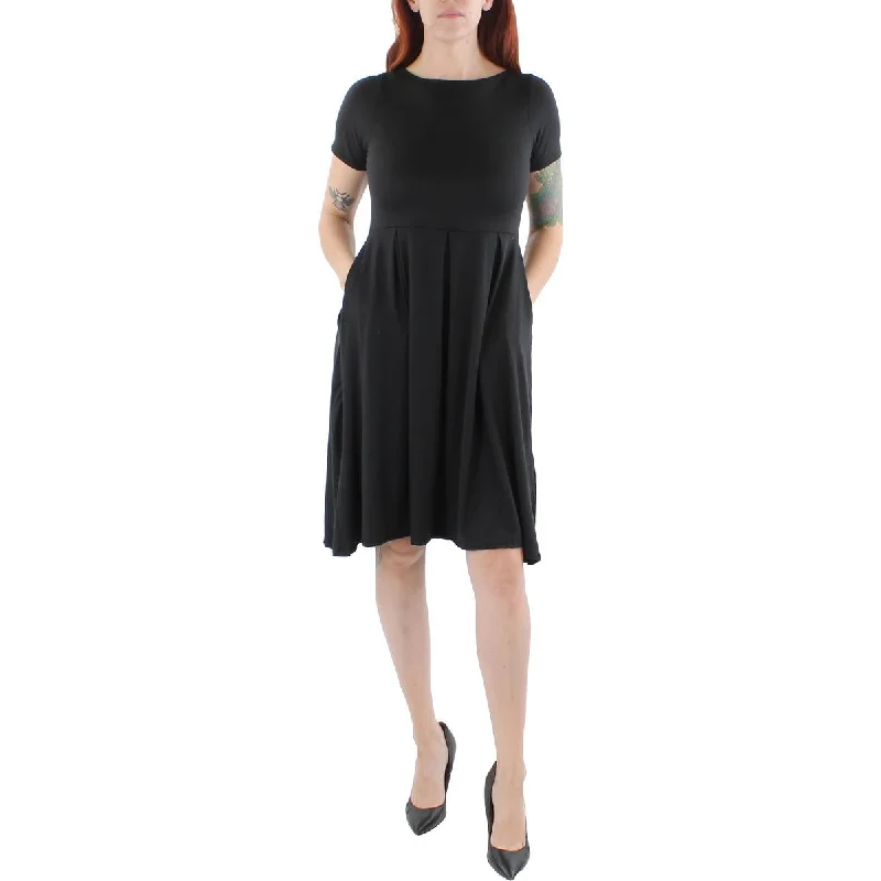 Womens Knit Short Sleeves Fit & Flare Dress