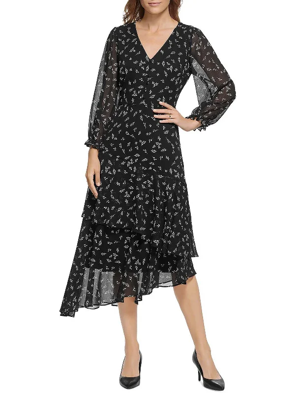 Womens Chiffon Printed Fit & Flare Dress