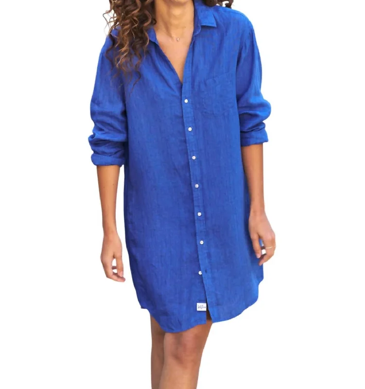 Mary Classic Shirtdress In Bright Blue Linen