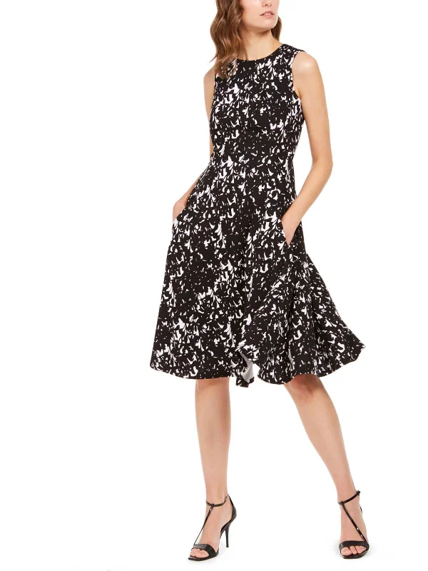 Womens Printed Knee Length Fit & Flare Dress