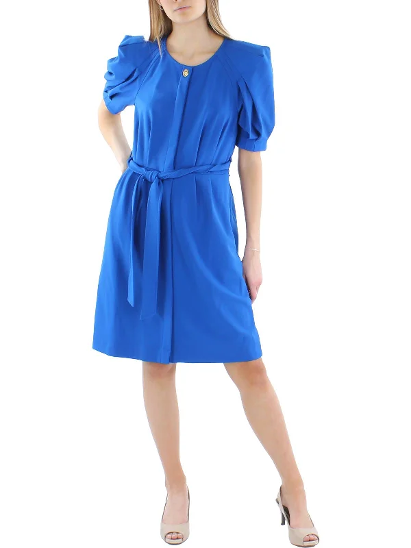 Womens Knit Puff Sleeves Fit & Flare Dress