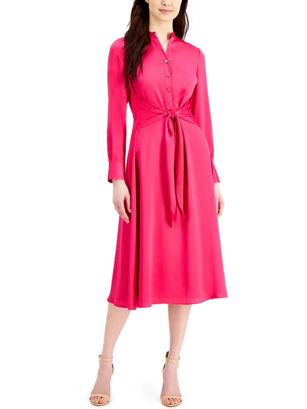 Womens Tie Front V Neck Shirtdress