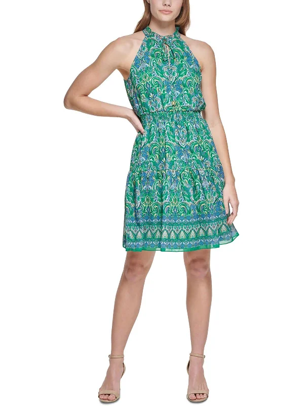 Womens Smocked Midi Fit & Flare Dress