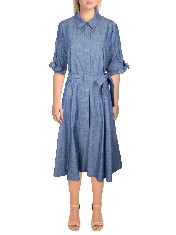 Womens Collar Knee-Length Shirtdress