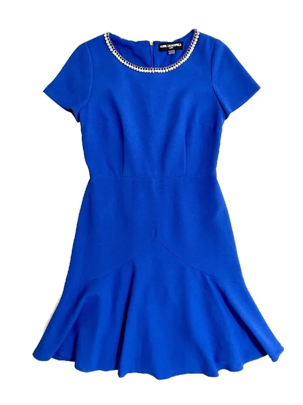 Women's Pearl Collar Fit & Flare Dress In Blue