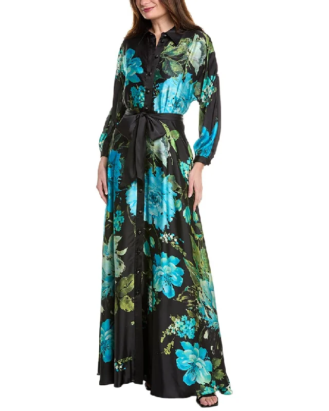 Teri Jon by Rickie Freeman Satin Shirtdress Gown