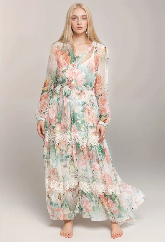 Johnny Was Jade Womens Ruksana Floral Silk Maxi Dress Plus Size L32124 Boho Chic