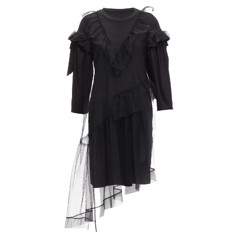 Simone Rocha asymmetric tulle ruffle trim overlay tshirt dress