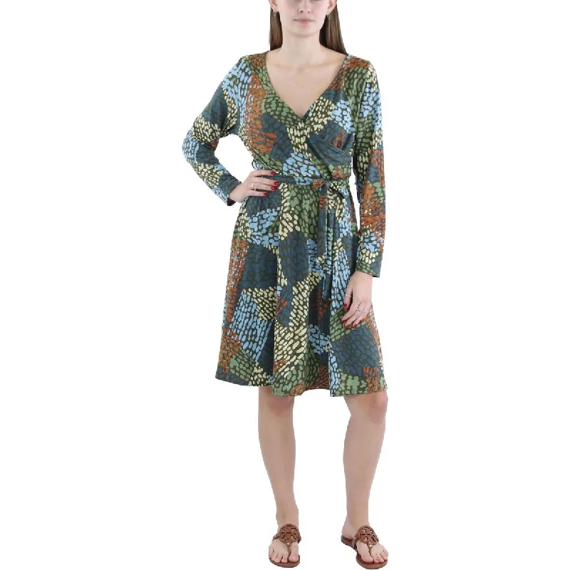 Womens Printed Surplice Fit & Flare Dress