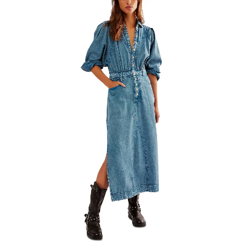 Mad Love Womens Denim Snap Placket Shirtdress