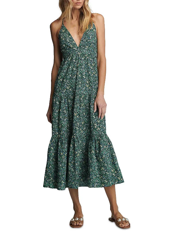 Womens Crepe Tea-Length Fit & Flare Dress