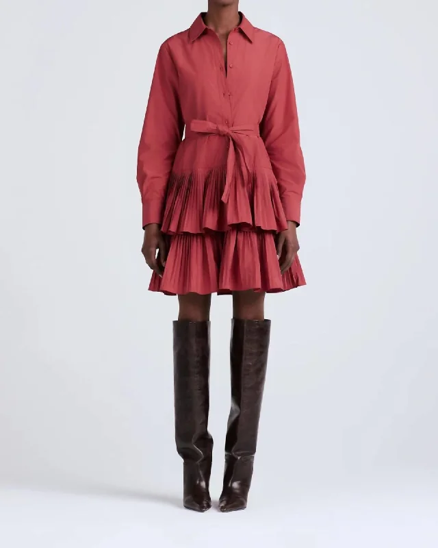 Sterling Long Sleeve Pleated Mini Dress In Rhubarb | Rhubarb