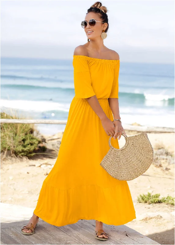 Off-The-Shoulder Maxi Dress - Yellow