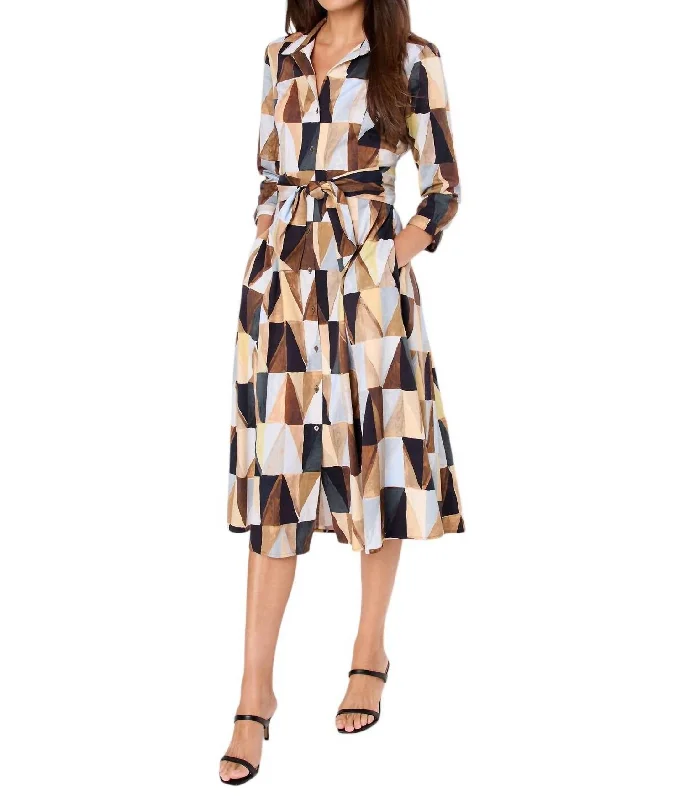 Shadow Play Shirt Dress In Brown Multi