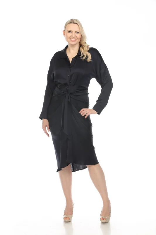 Joseph Ribkoff Satin Tie Front Long Sleeve Midi Shirt Dress 241236